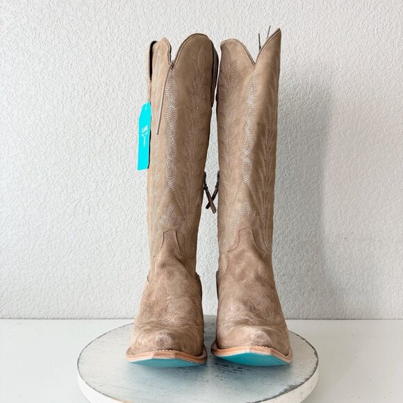Lane LEXINGTON Knee High Womens Cowboy Boots 12 Latte Suede Western Cowgirl Tall - Picture 5 of 11